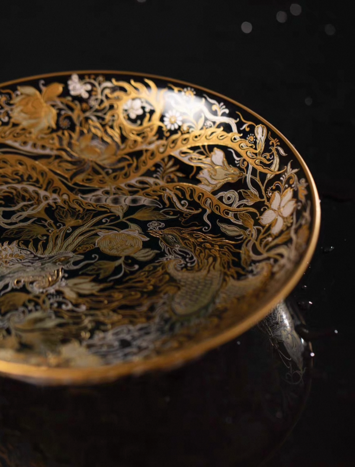 [Heirloom Collections] Imperial Artistry: "Dancing Phoenix & Flying Dragon" Teapot Stand – Tang Dynasty Inspired Falangcai with Gold & Silver from Jingdezhen