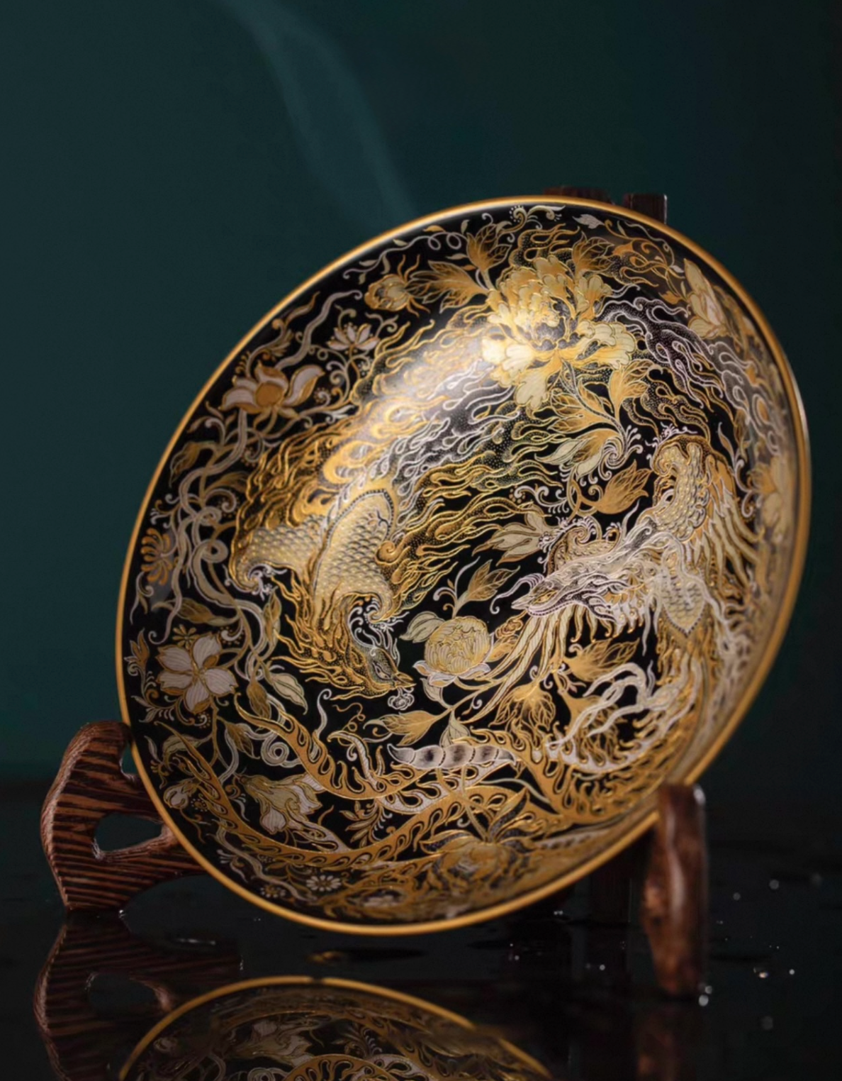 [Heirloom Collections] Imperial Artistry: "Dancing Phoenix & Flying Dragon" Teapot Stand – Tang Dynasty Inspired Falangcai with Gold & Silver from Jingdezhen