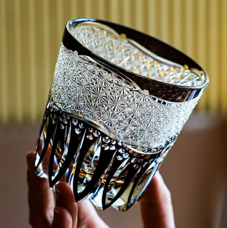 Edo Kiriko Handcrafted Aokiku Whisky Glass – A Verdant Bloom of Imperial Elegance in Crystal