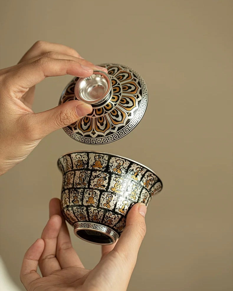 Ru Ware Dunhuang Phoenix Feather Sancai Gaiwan - Thumbnail 4