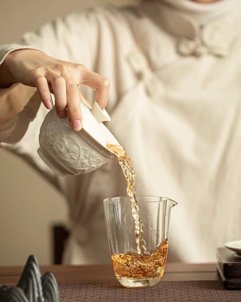 "Ding Kiln White" Embossed Intertwining Lotus Sancai Gaiwan