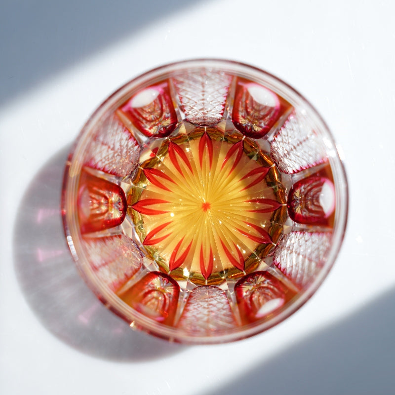 Edo Kiriko Handcrafted "Ruby Agave" Whisky Glass – A Desert Bloom of Fiery Brilliance
