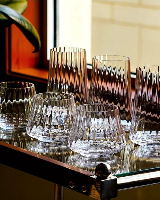 Ultra-Thin Ribbed Glass Whiskey Tumblers | Handcrafted Lead-Free Tasting Set