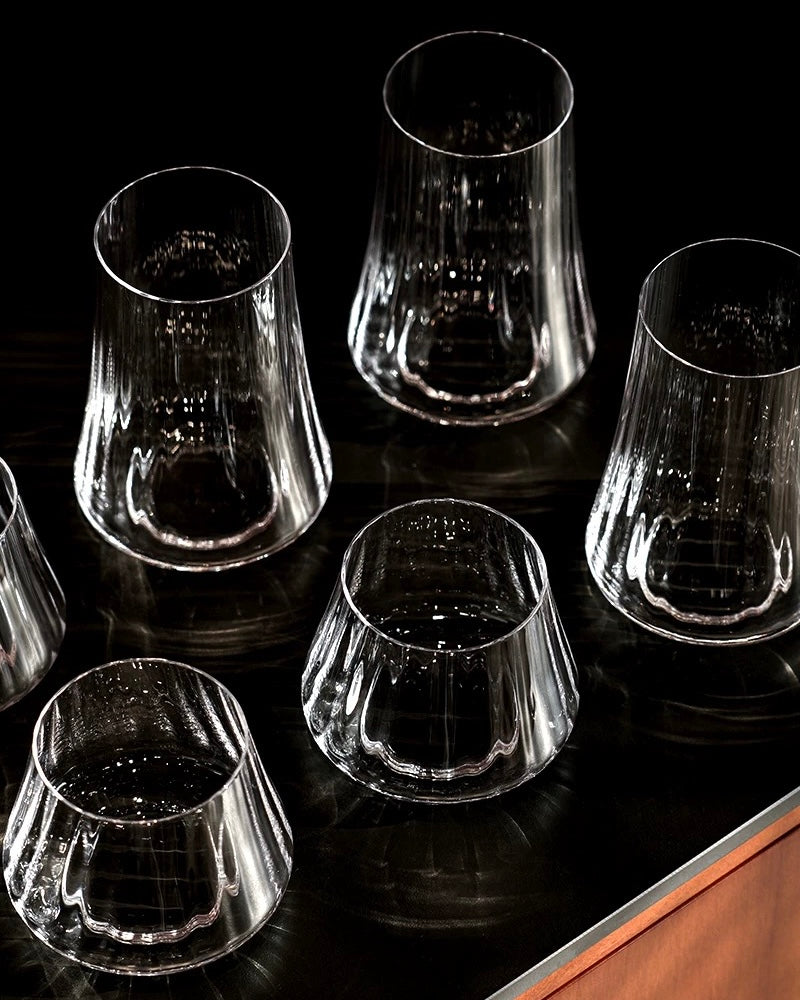 Ultra-Thin Ribbed Glass Whiskey Tumblers | Handcrafted Lead-Free Tasting Set