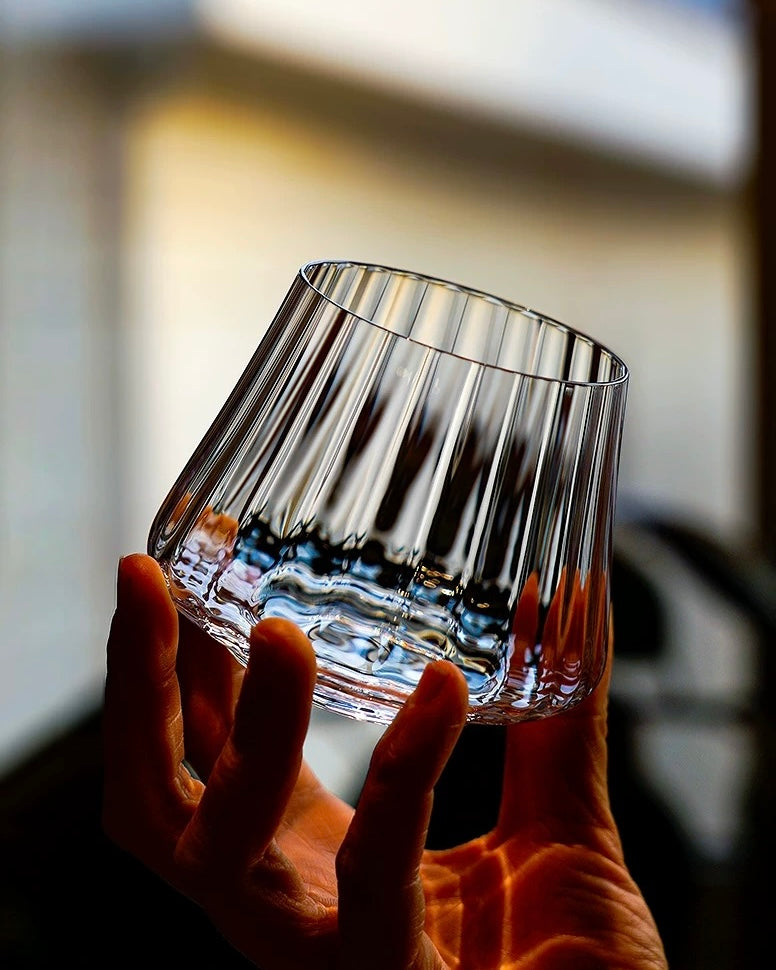 Ultra-Thin Ribbed Glass Whiskey Tumblers | Handcrafted Lead-Free Tasting Set