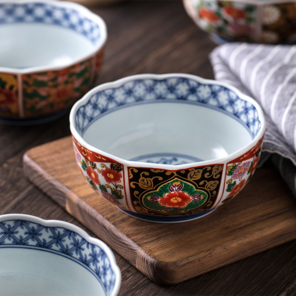 Japanese Handcrafted Mino Ware Court Dyed Bowls Set of Five