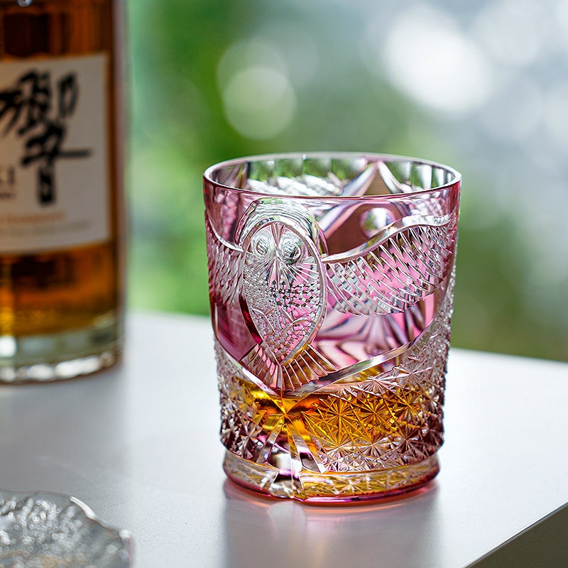 Edo Kiriko Handcrafted "Ruby Nocturne" Whisky Glass – A Deep Fire in the Night Crystal