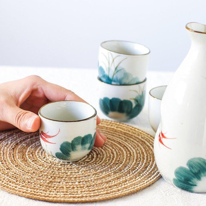 Japanese Handcrafted Goldfish Ceramic Sake Set of 6 – Dive into Tranquil Elegance
