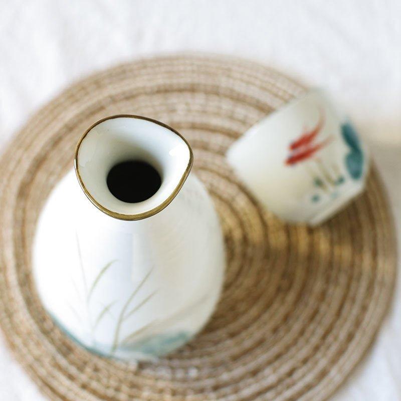 Japanese Handcrafted Goldfish Ceramic Sake Set of 6 – Dive into Tranquil Elegance