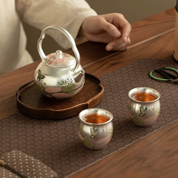 Silver-Inlaid Butterfly & Floral Beam Handle Tea Set - Thumbnail 4