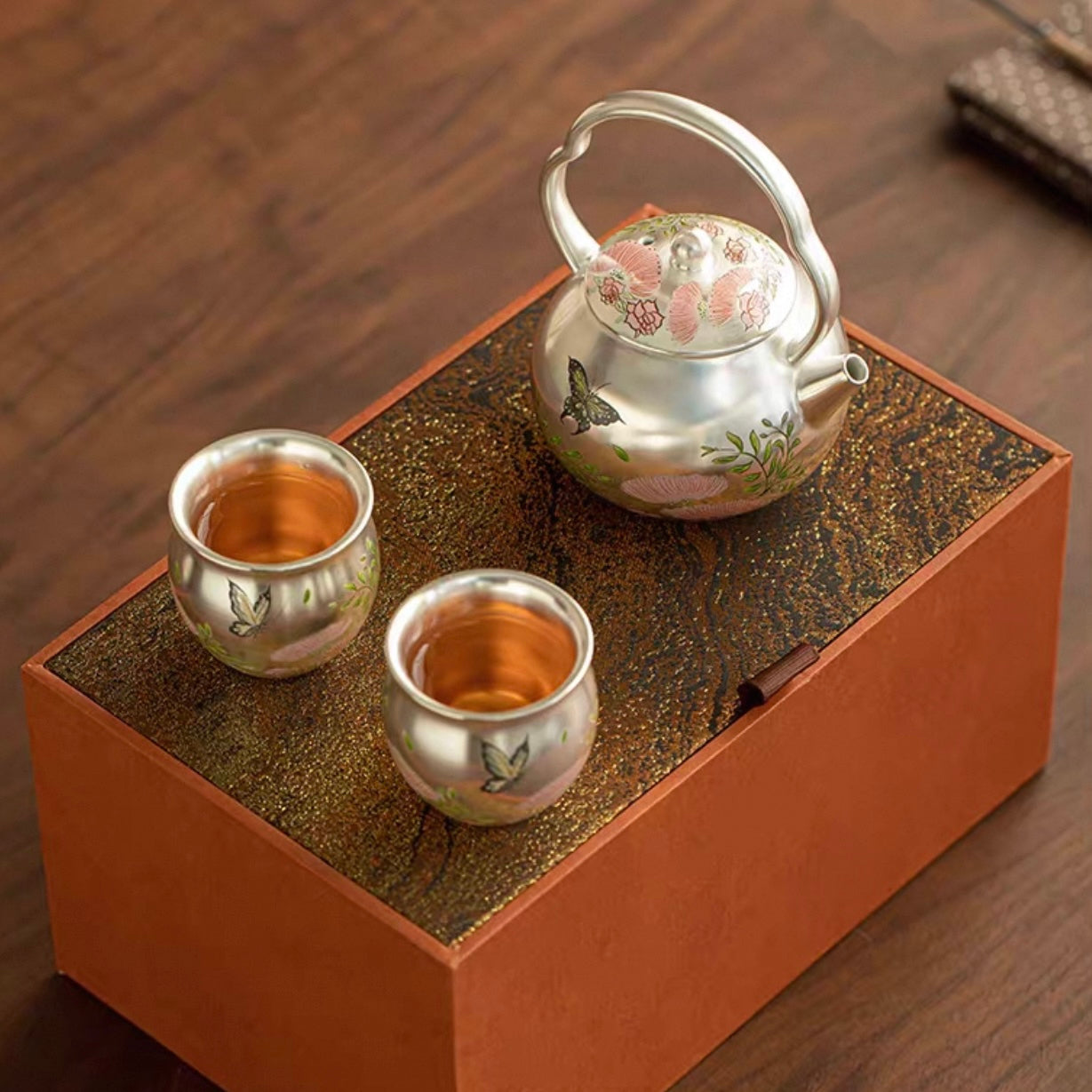 Silver-Inlaid Butterfly & Floral Beam Handle Tea Set - Thumbnail 3