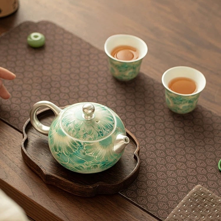 ティート　トントンミー　モヤンチーノ　セット Silver Daisy Mutton-Fat Jade Tea Set | 220ml Pot & 50ml Cups