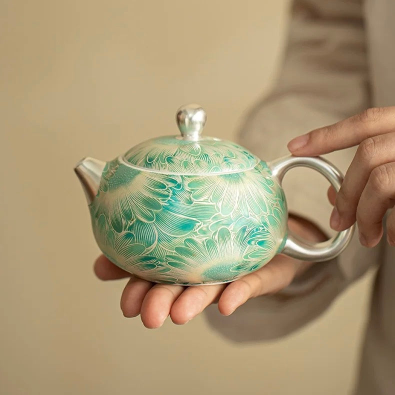 Silver Daisy "Mutton-Fat Jade" Tea Set