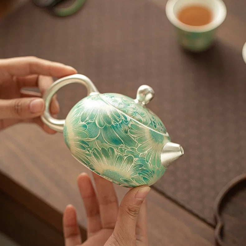 Silver Daisy "Mutton-Fat Jade" Tea Set - Thumbnail 2
