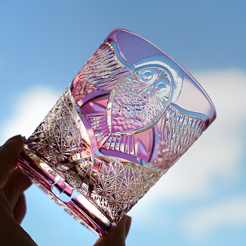 Edo Kiriko Handcrafted "Ruby Nocturne" Whisky Glass – A Deep Fire in the Night Crystal