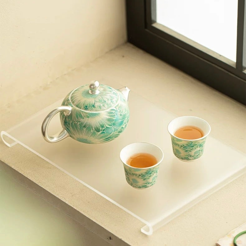 Silver Daisy "Mutton-Fat Jade" Tea Set - Thumbnail 3