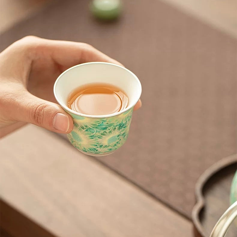Silver Daisy Mutton-Fat Jade Tea Set | 220ml Pot & 50ml Cups