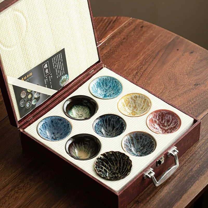 Prismatic Kiln-Transmutation Teacup Set | 9-Piece Artisan Tasting Collection