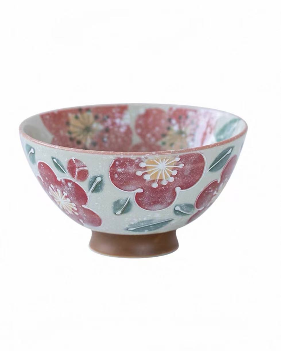 Japanese Mino-Ware Sakura Ceramic Bowl Set