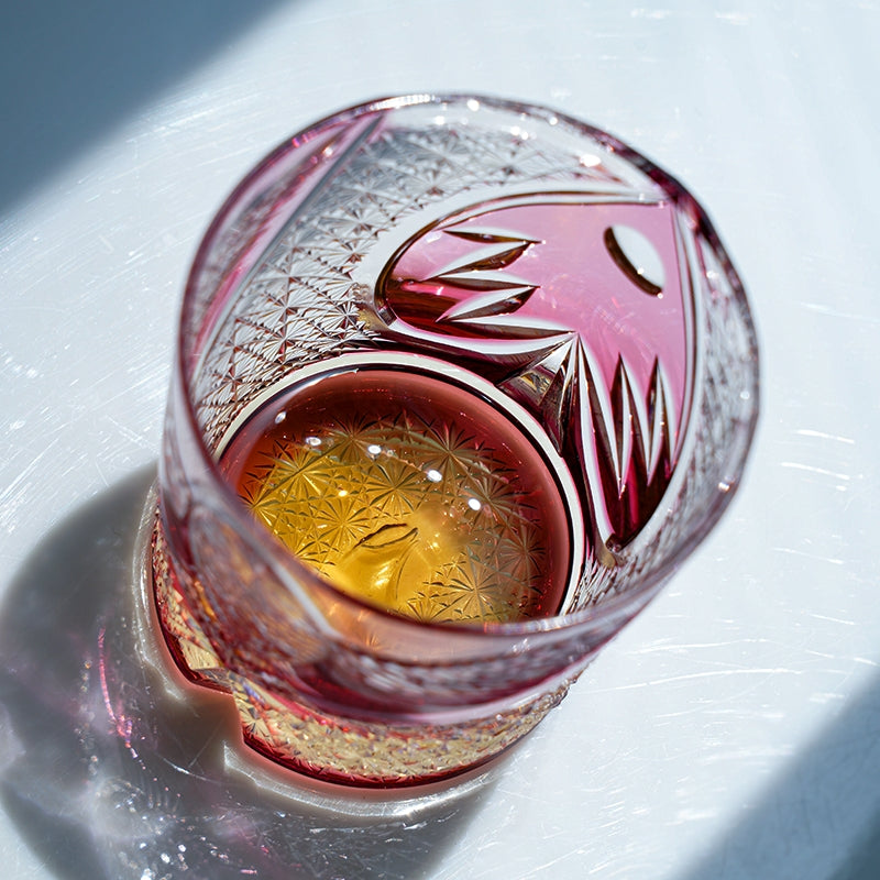 Edo Kiriko Handcrafted "Ruby Nocturne" Whisky Glass – A Deep Fire in the Night Crystal