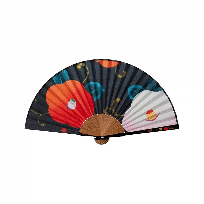 Camellia Whisper | Handcrafted Silk Folding Fan with Custom Engraving
