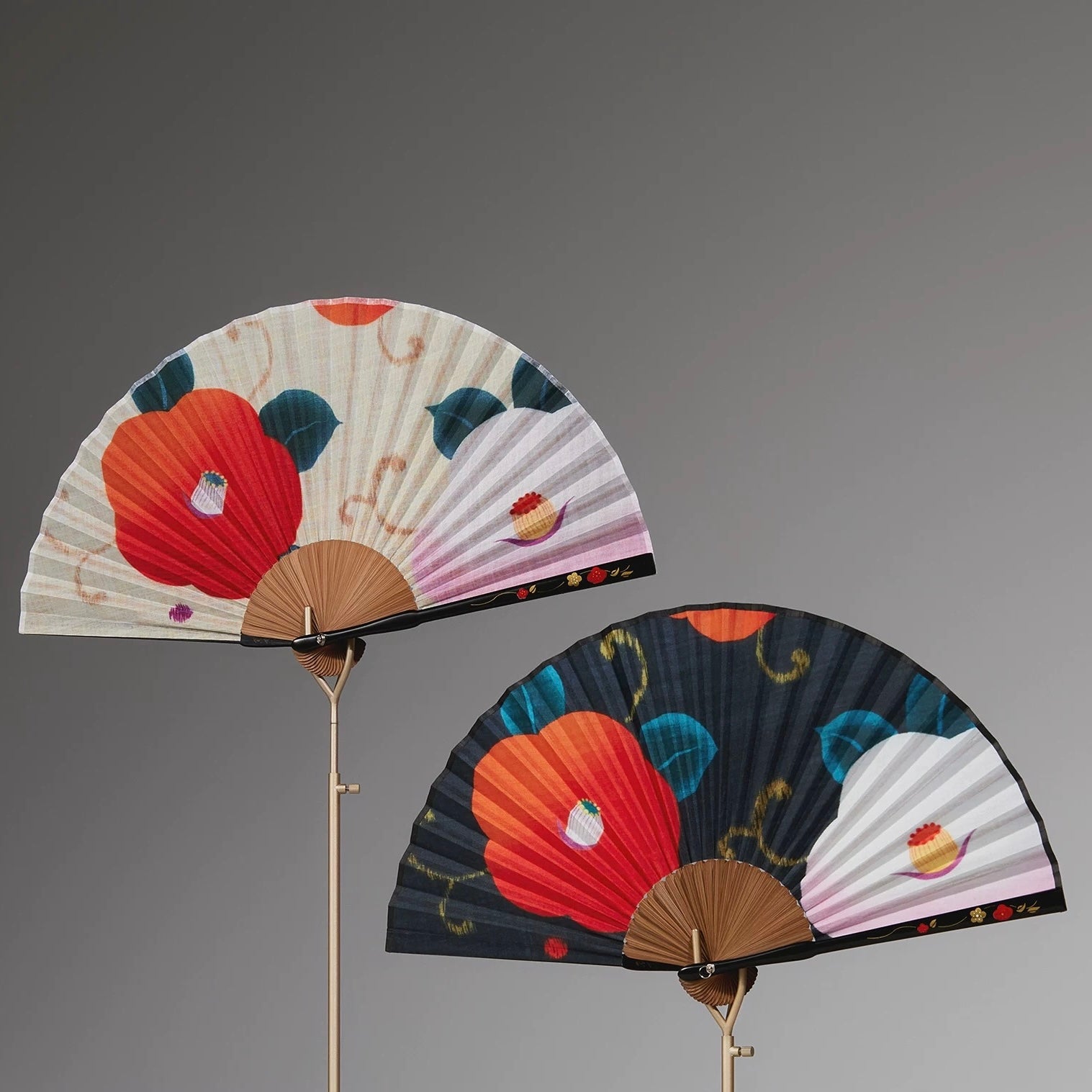 Camellia Whisper | Handcrafted Silk Folding Fan with Custom Engraving