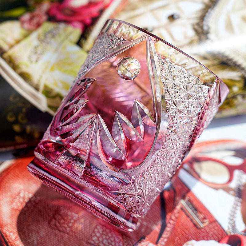 Edo Kiriko Handcrafted "Ruby Nocturne" Whisky Glass – A Deep Fire in the Night Crystal