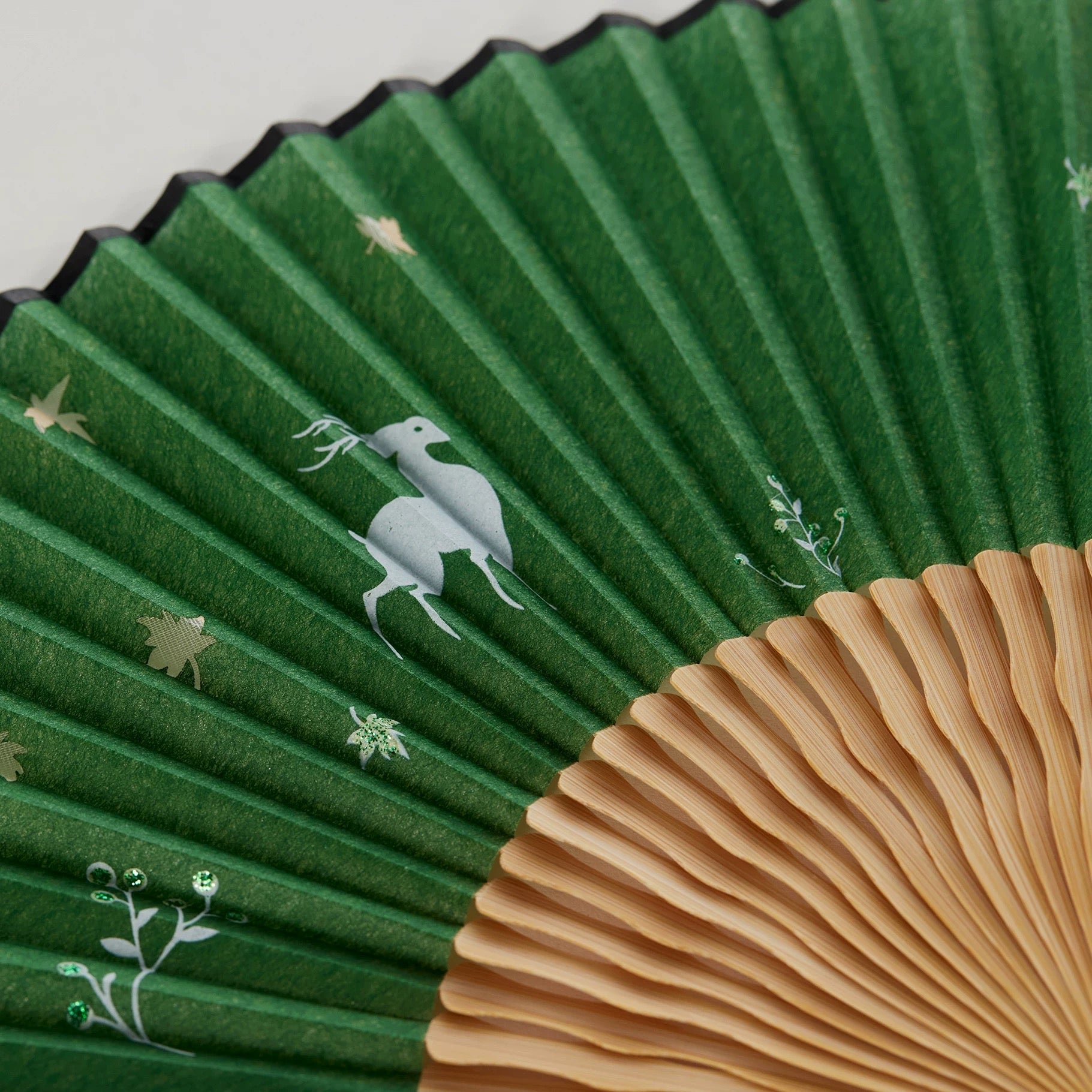The Ethereal White Deer | Handcrafted Yunlong Paper-Backed Silk Folding Fan