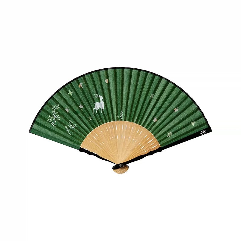 The Ethereal White Deer | Handcrafted Yunlong Paper-Backed Silk Folding Fan