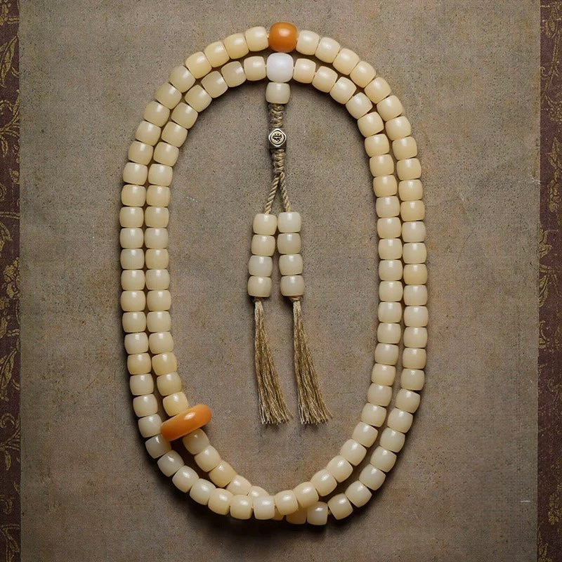 The Zodiac Guardian | White Jade Bodhi Root 108 Prayer Beads