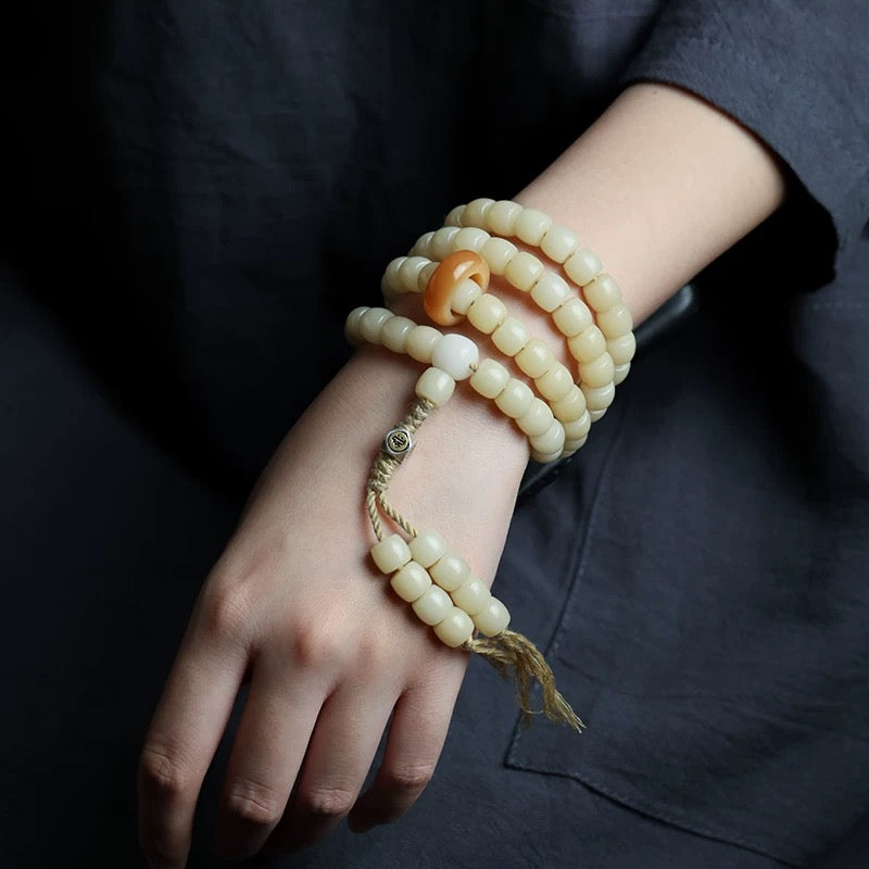 The Zodiac Guardian | White Jade Bodhi Root 108 Prayer Beads