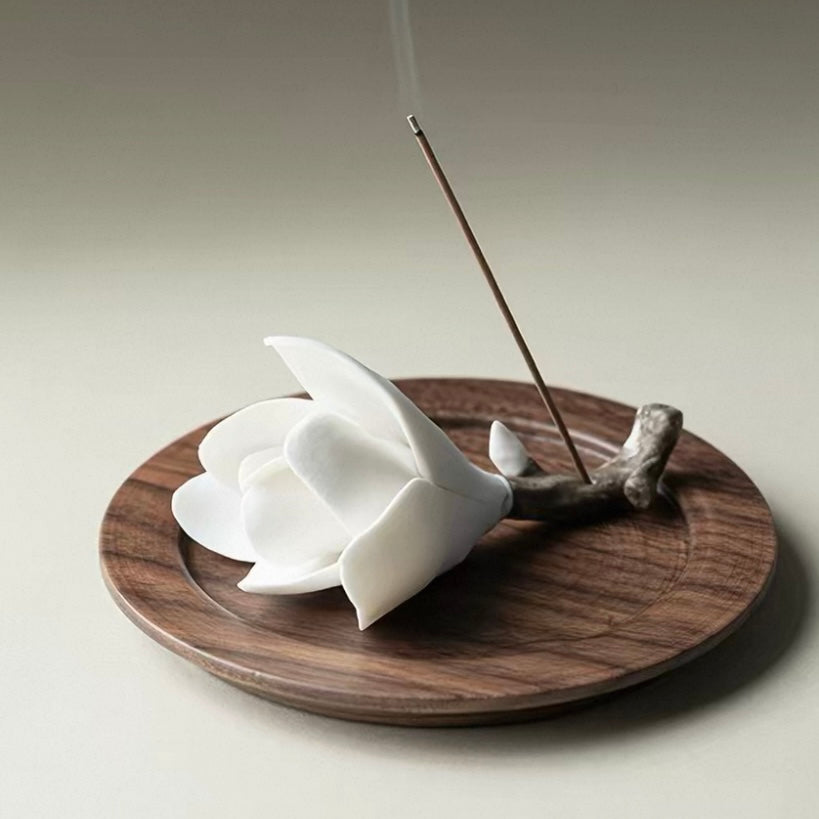 新品◾️マドカリンダル◾️ INCENSE HOLDER WITH SAUCER Handcrafted Magnolia Porcelain Incense Holder | Jingdezhen Ceramic