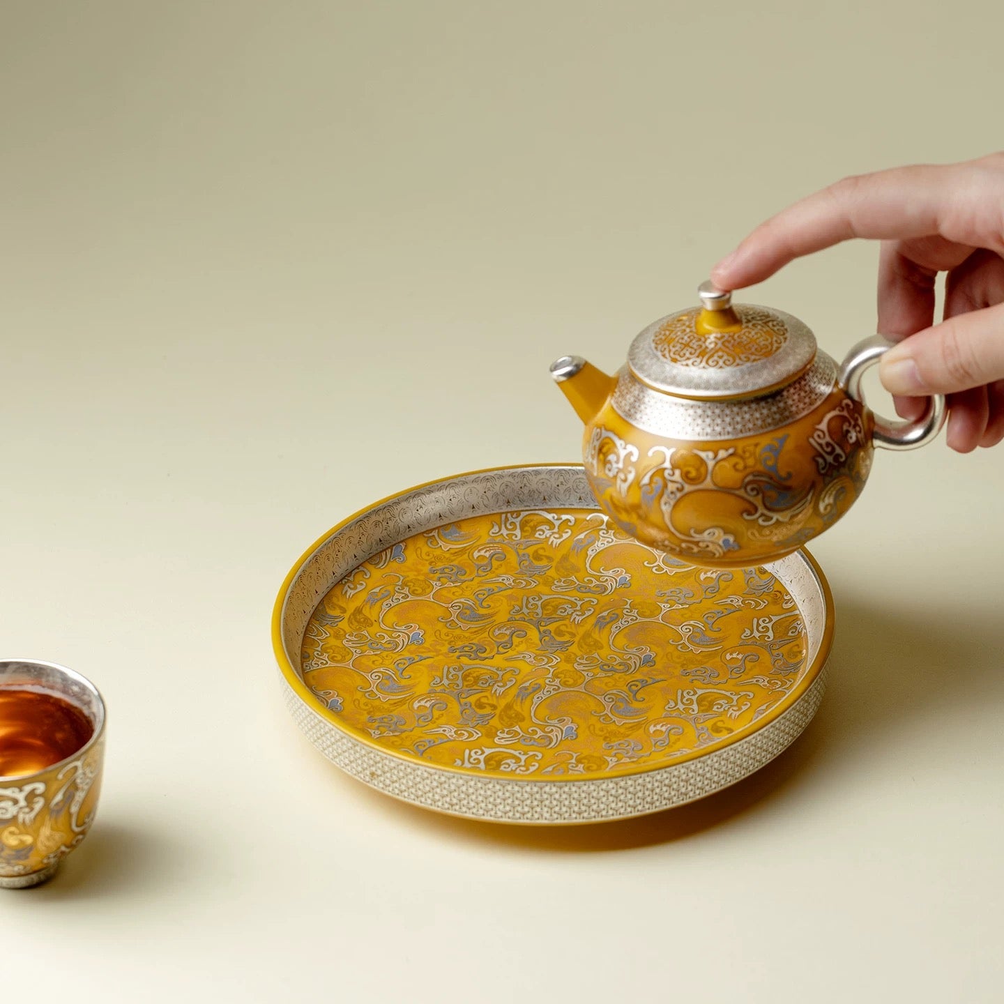 Silver-Gilded Coiled Dragon Tea Boat