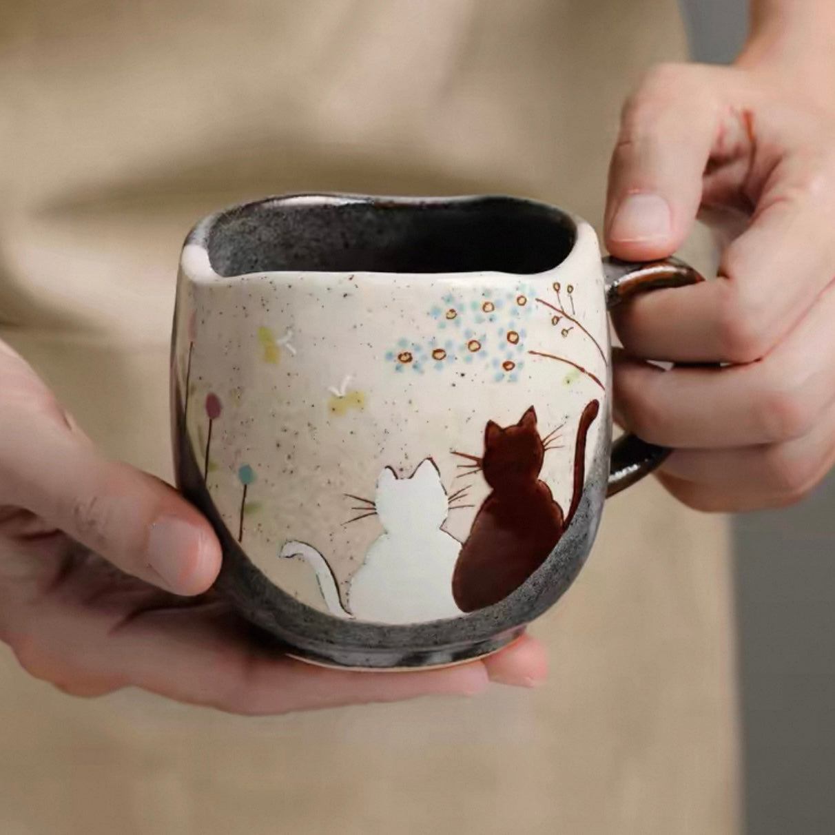 Authentic Kutani Yaki Mug: Yellow Glaze, Floral Bird Motif