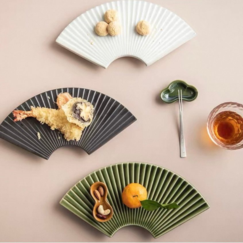 Japanese Fan-Shaped Ceramic Plate