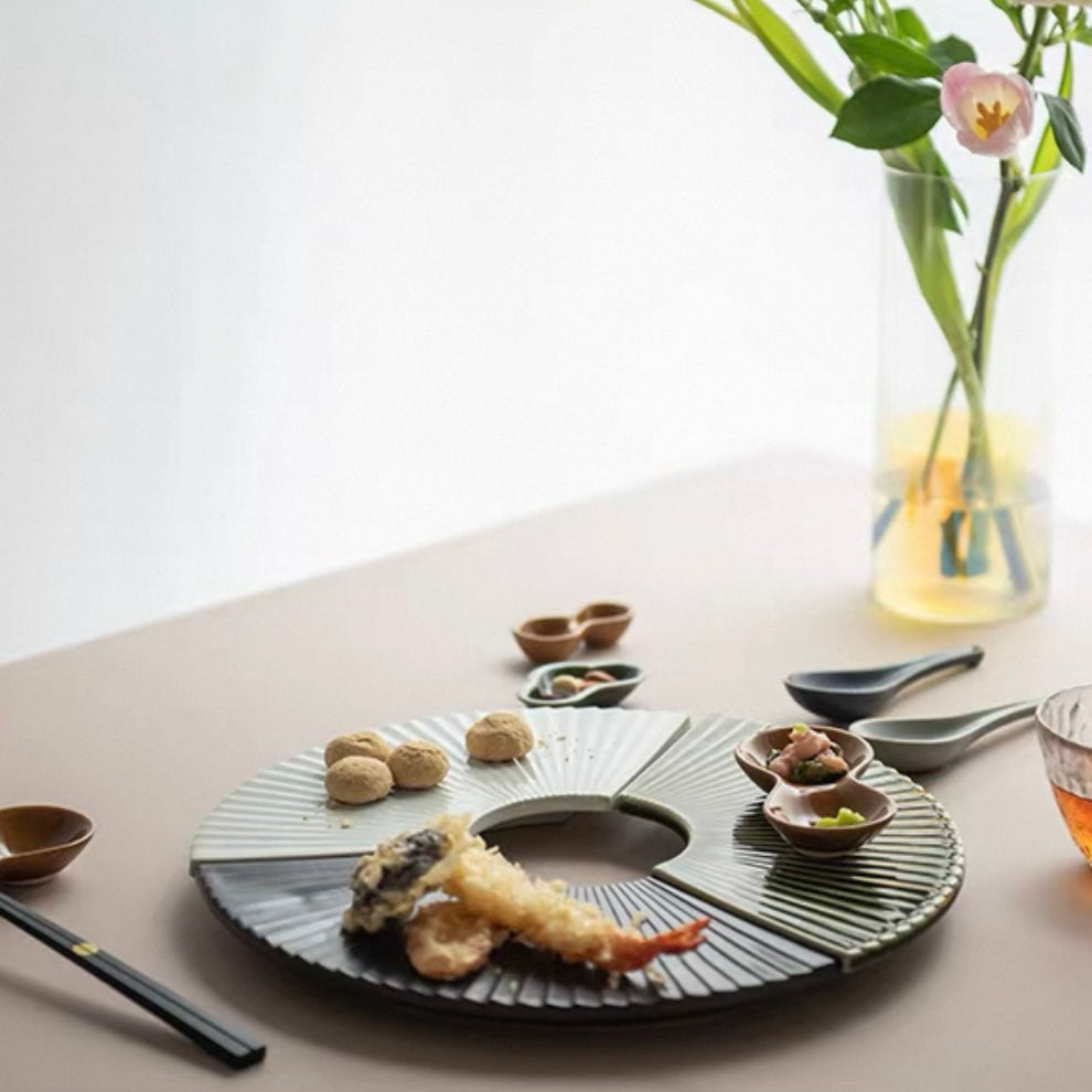 Japanese Fan-Shaped Ceramic Plate