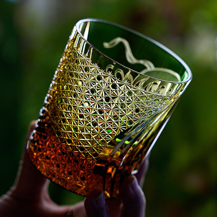 Edo Kiriko Handcrafted Fujin Whisky Glass – A Tempest of Elegance in Crystal
