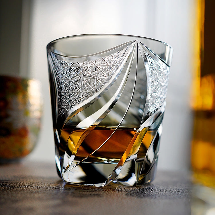 Edo Kiriko Handcrafted Inkstone Flame Whisky Glass – A Blaze of Artistry in Crystal