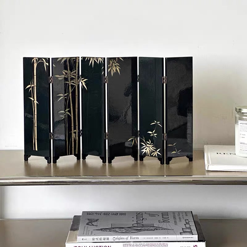 Bamboo, Stone and Crane Lacquer Screen