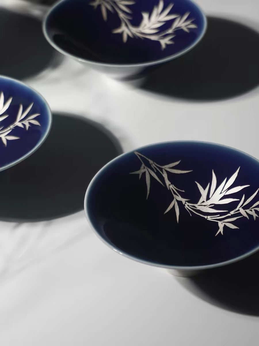 Imperial Blue Silver Bamboo Douli Tea Cup