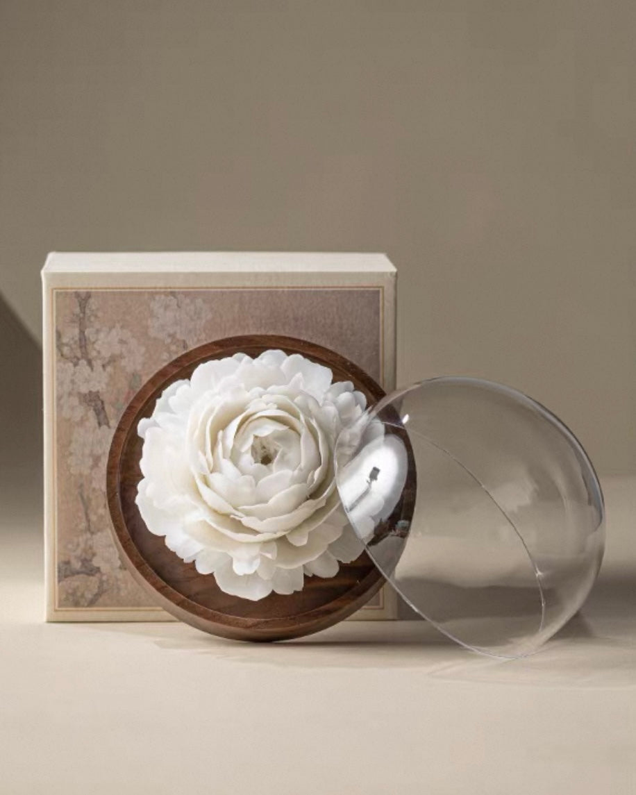 Handcrafted White Peony Ceramic Incense Holder and Aroma Diffuser