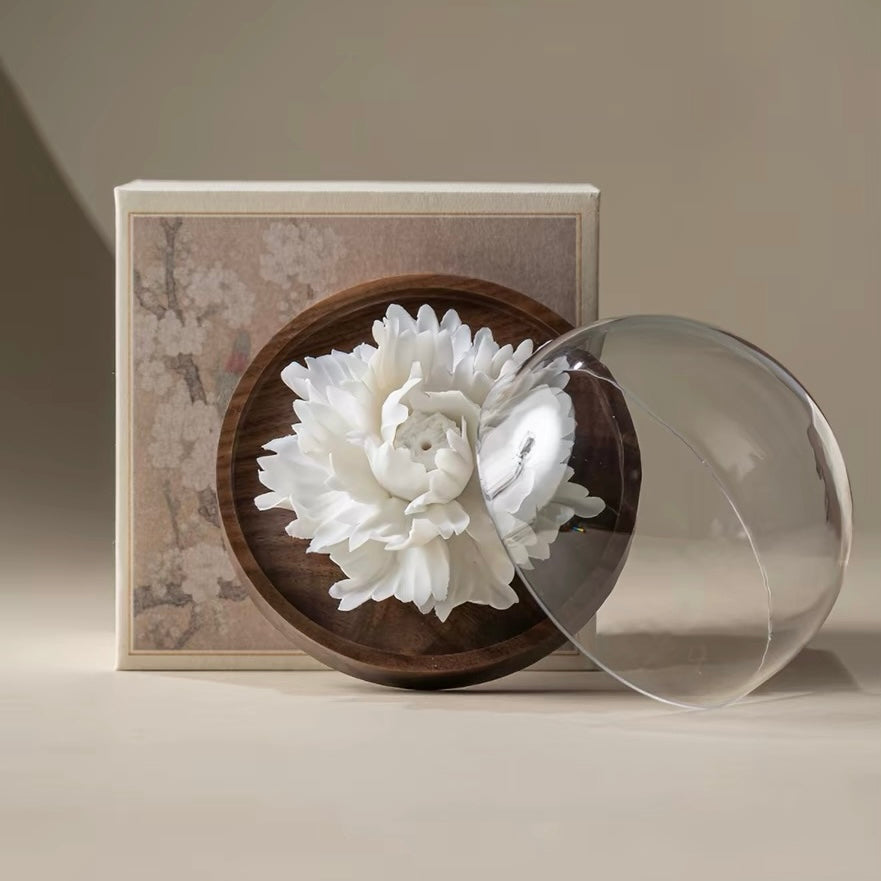 Handcrafted Jade Porcelain Peony Incense Holder and Ceramic Flower Diffuser