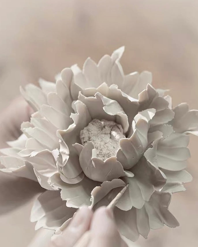 Handcrafted Jade Porcelain Peony Incense Holder and Ceramic Flower Diffuser