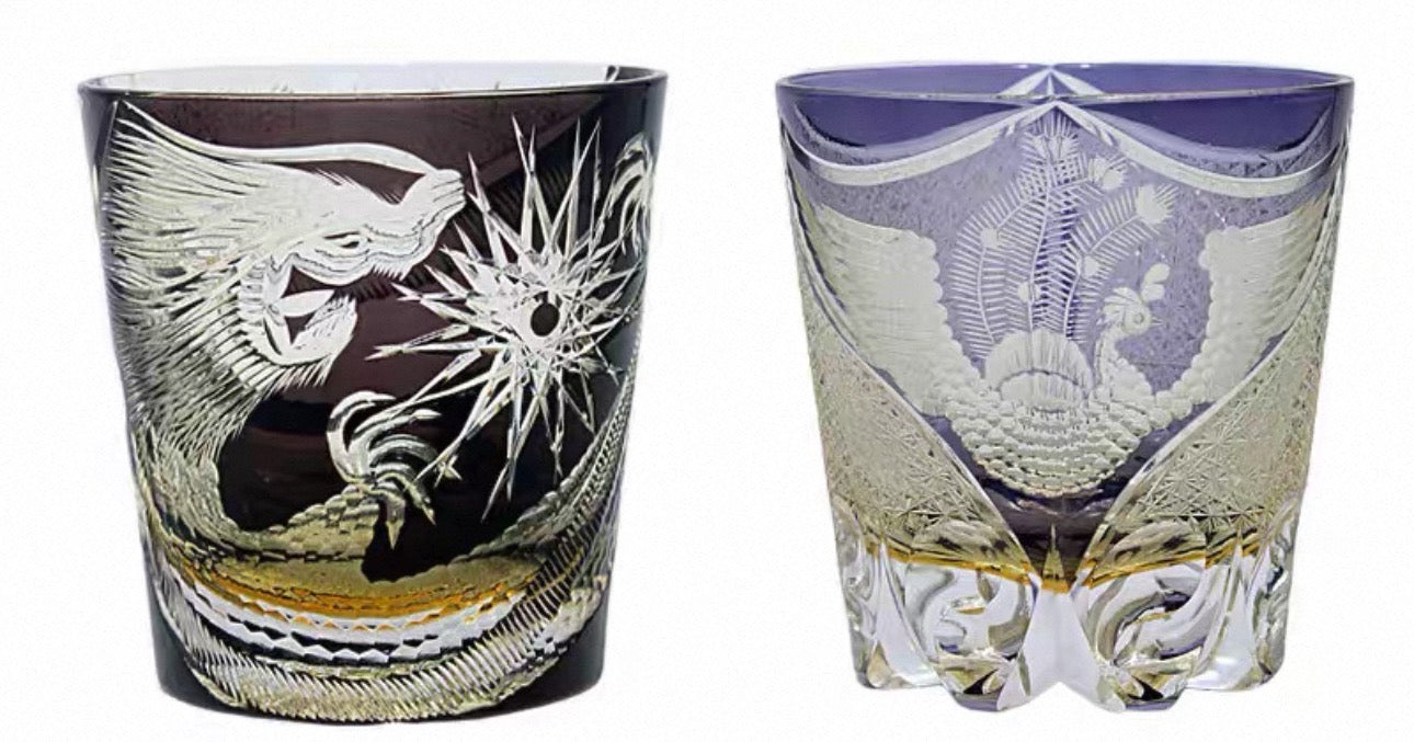 Edo Kiriko Dancing Phoenix Whisky Glass | Handcrafted Japanese