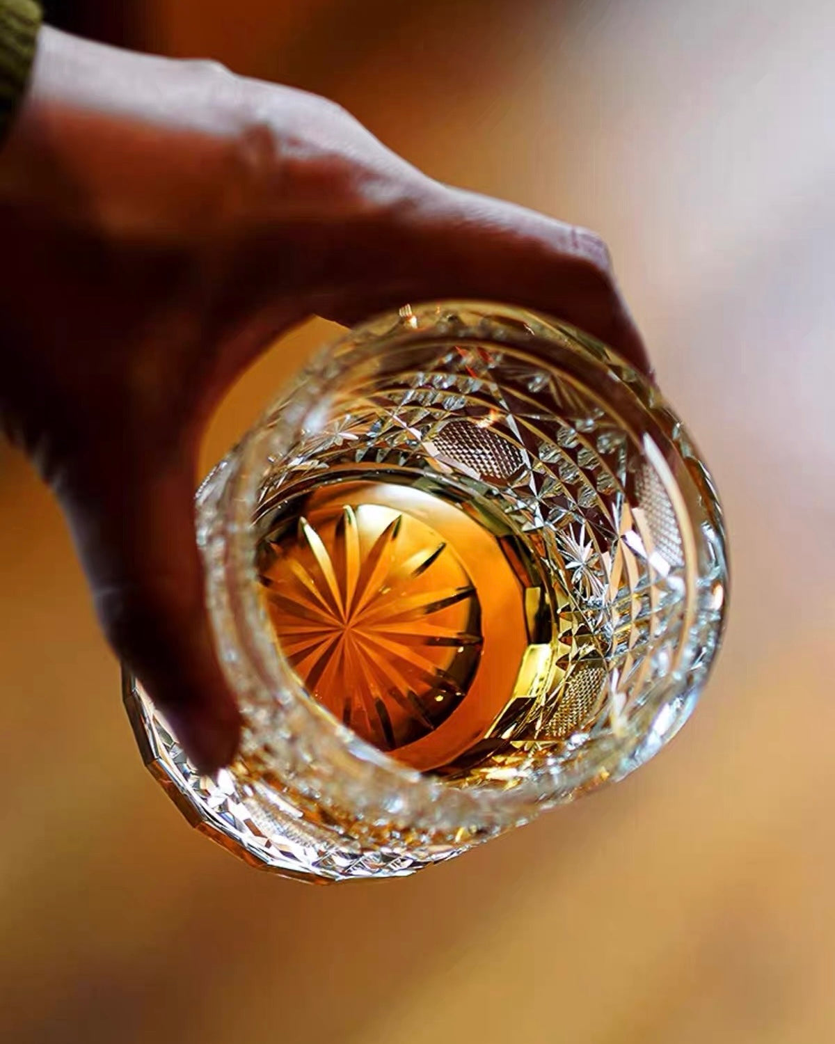 Edo Kiriko Handcrafted Hexagonal Chrysanthemum Whisky Glass