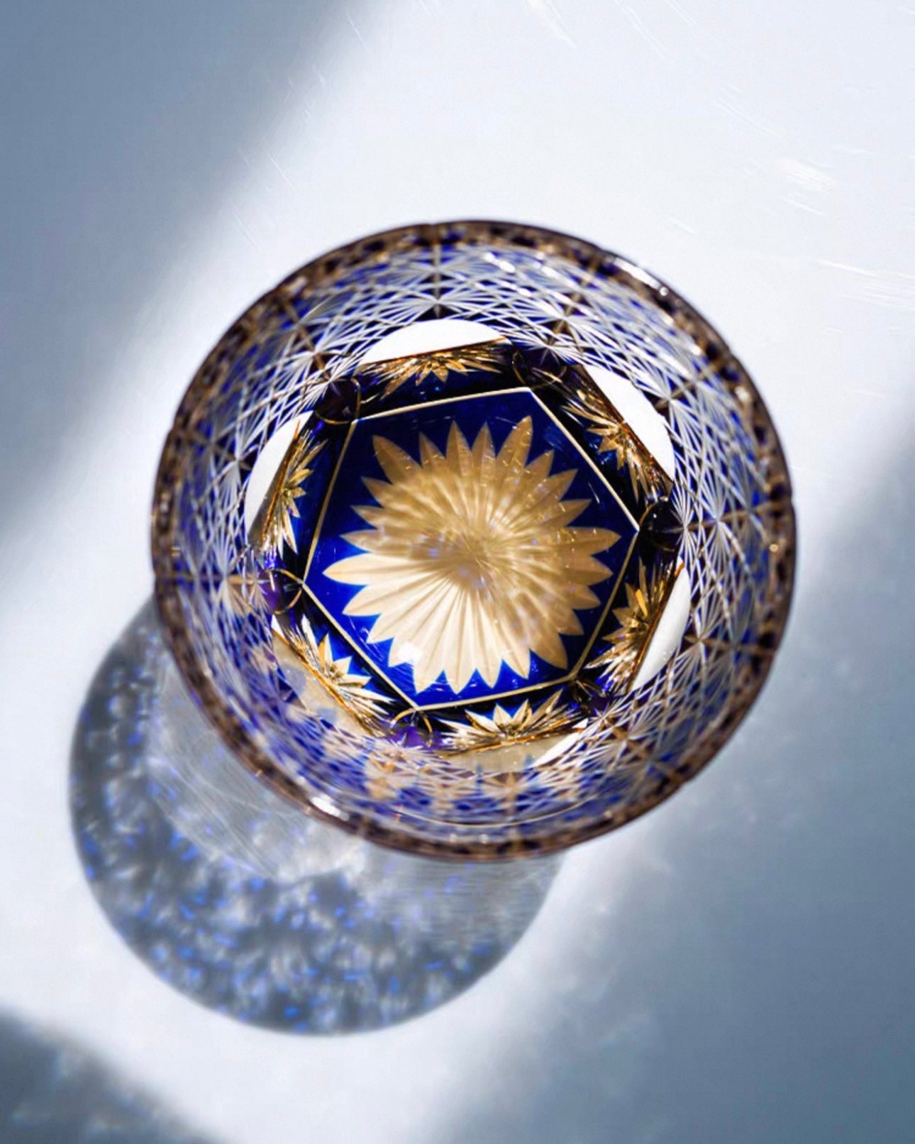 Hand-Cut Edo Kiriko Crystal Glass – Amber and Ocean Harmony