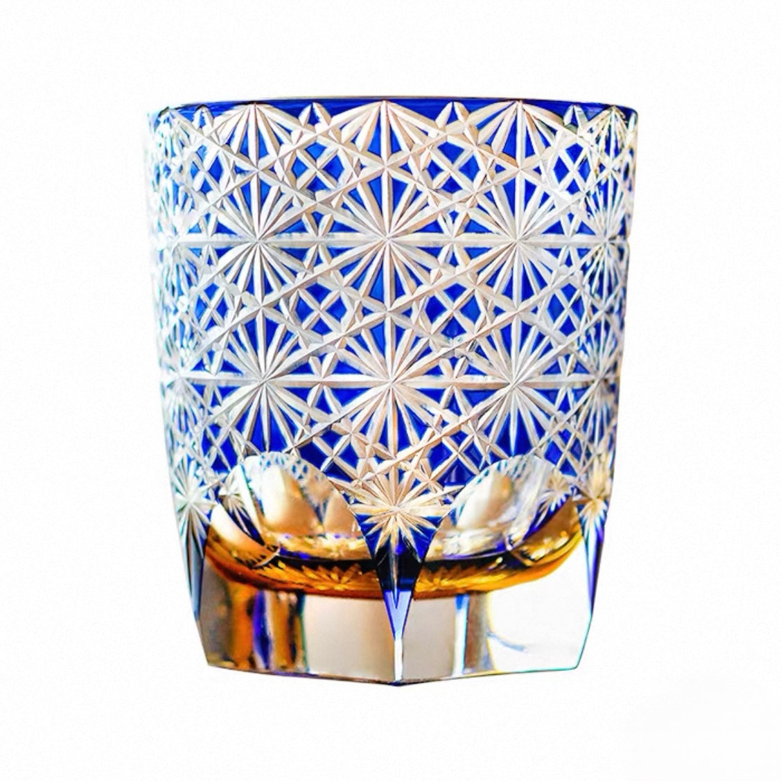 Hand-Cut Edo Kiriko Crystal Glass – Amber and Ocean Harmony