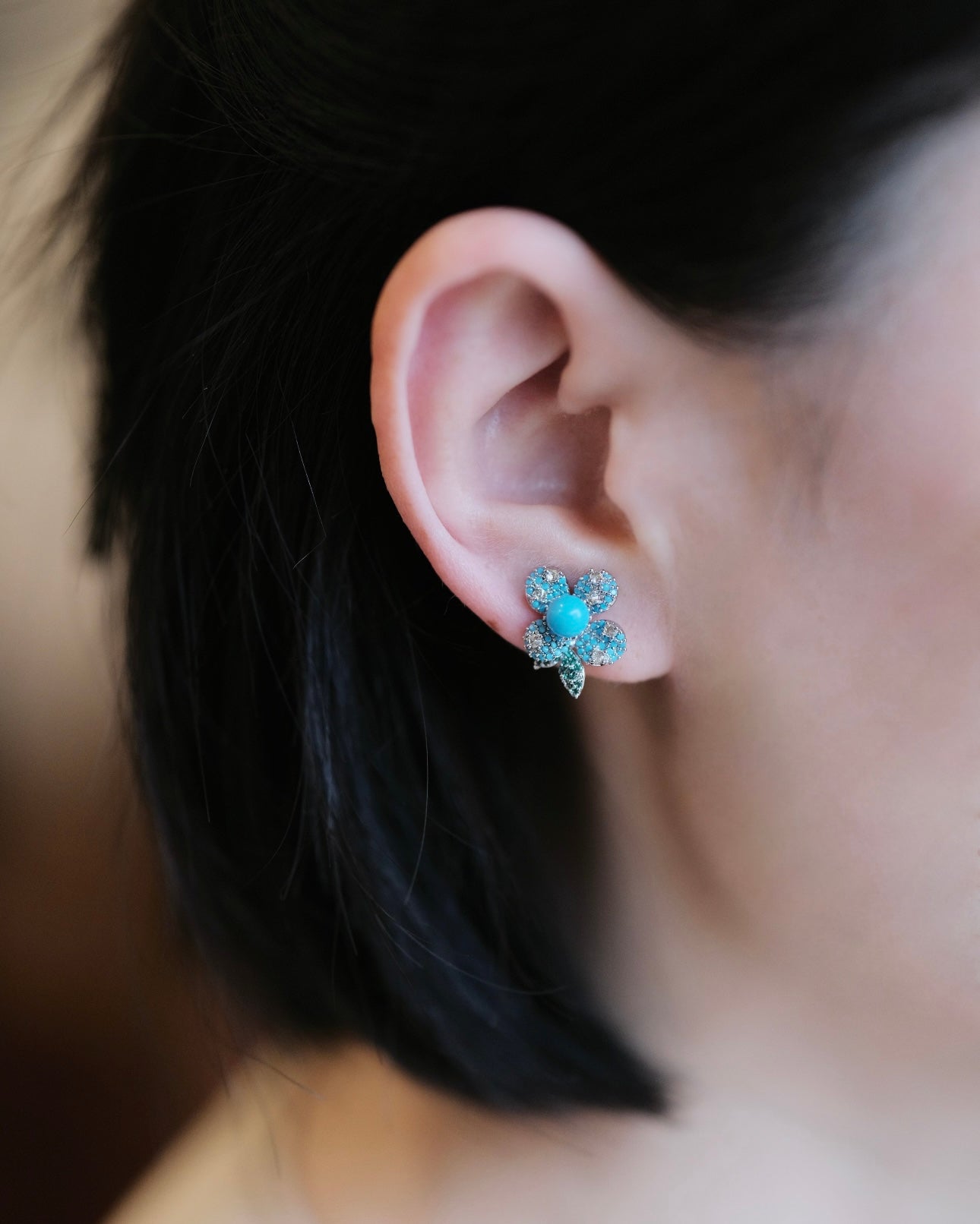 High-Porcelain Blue Turquoise Pavé Earrings | Artisan Cluster Studs