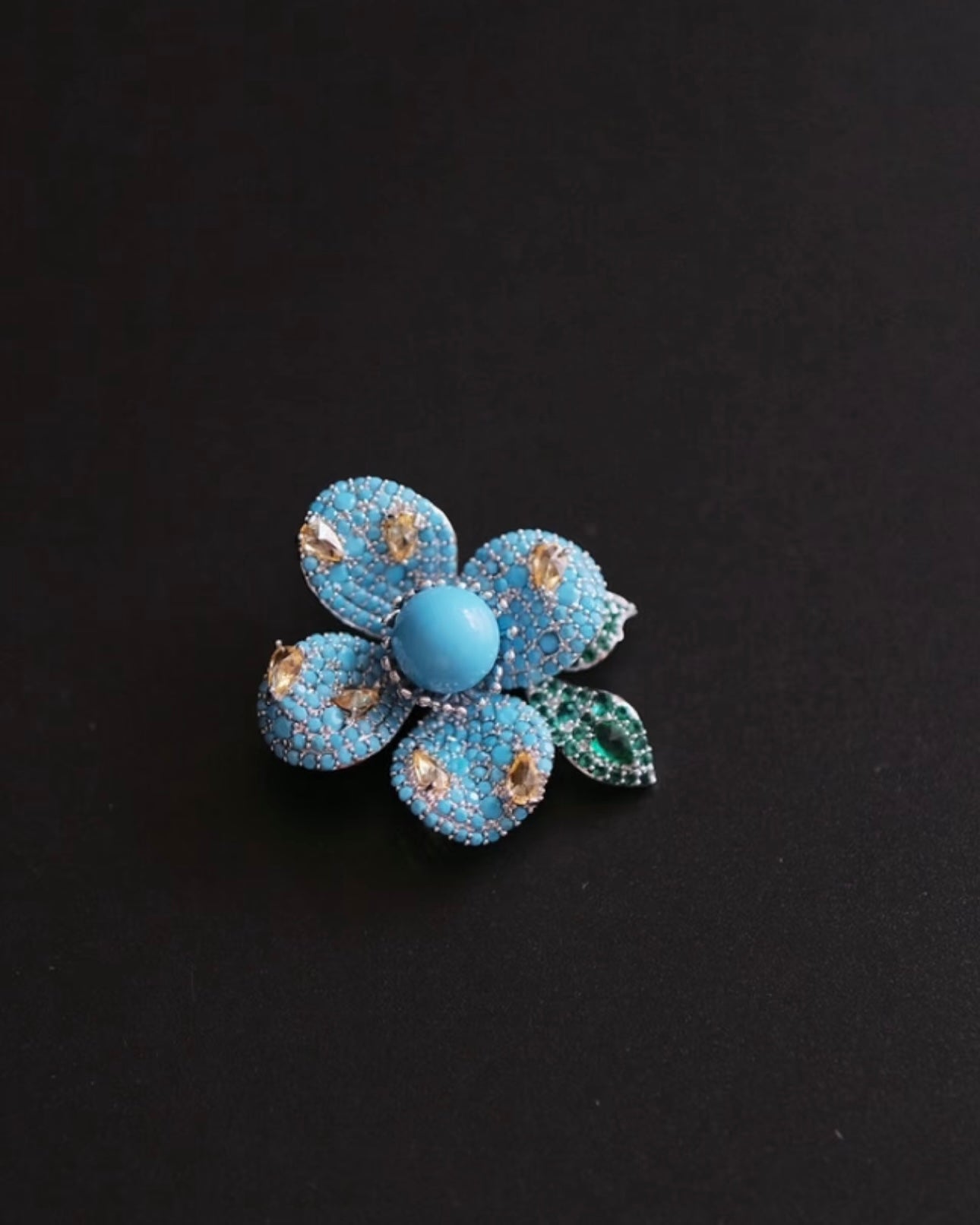 Luxury "High-Porcelain" Blue Turquoise Blossom Brooch | Super Heavywork Artisan Jewelry