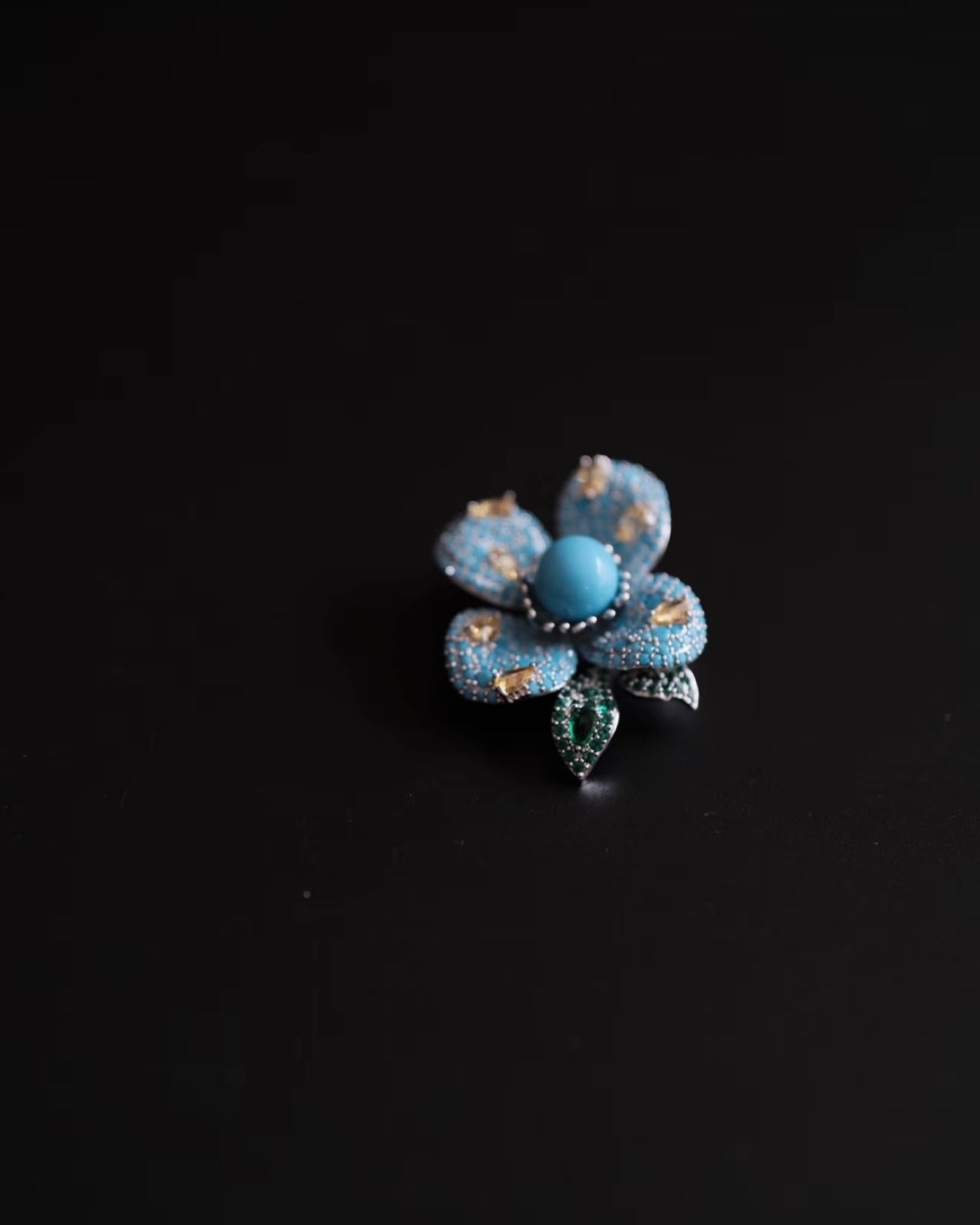 Luxury "High-Porcelain" Blue Turquoise Blossom Brooch | Super Heavywork Artisan Jewelry